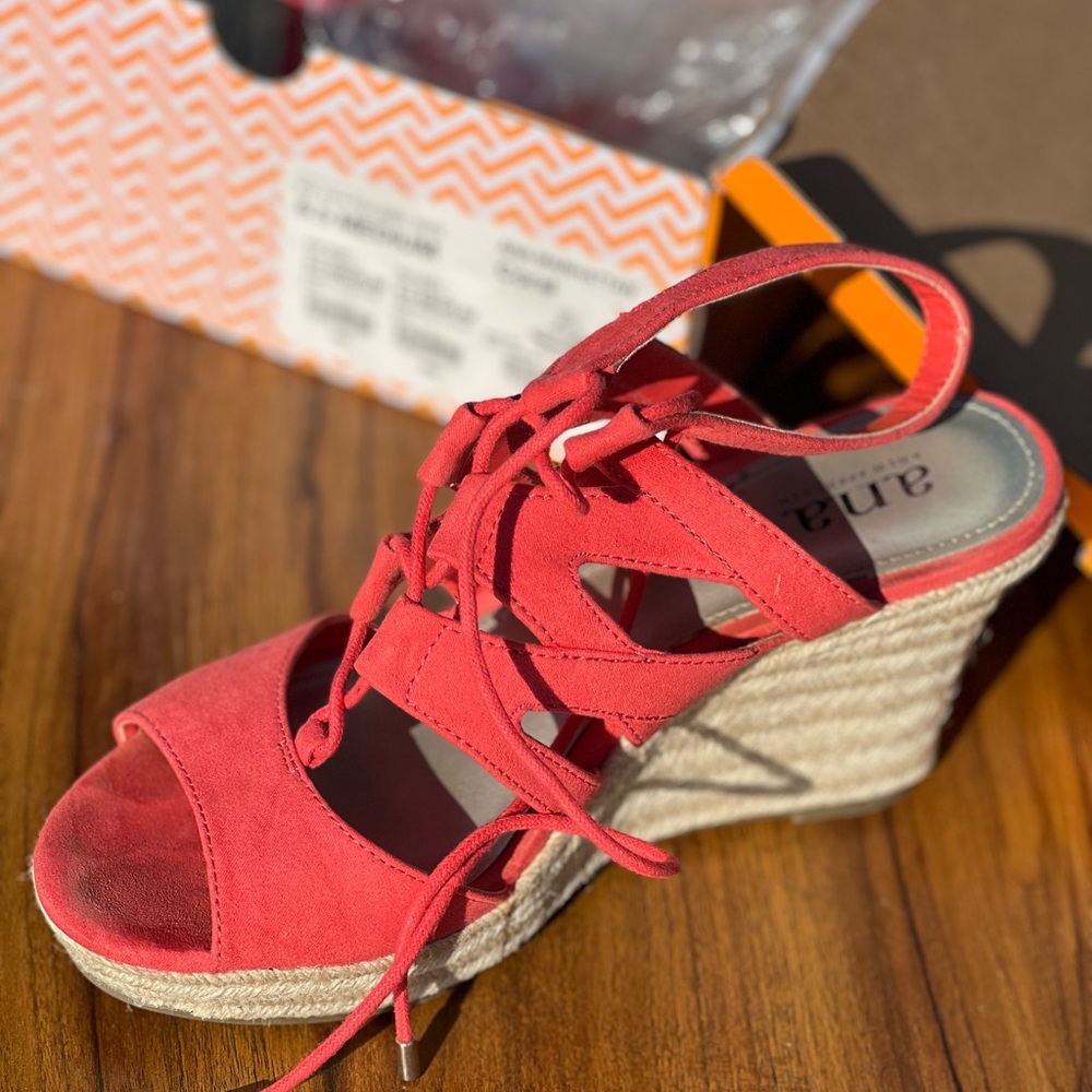 a.n.a Red Strappy Wedge Sandals